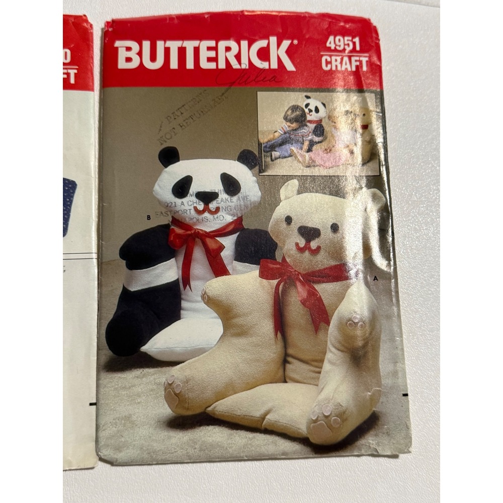 Butterick Craft Sewing Patterns 4950 4951 Doll Bed Carry Case Panda Bear Pillows